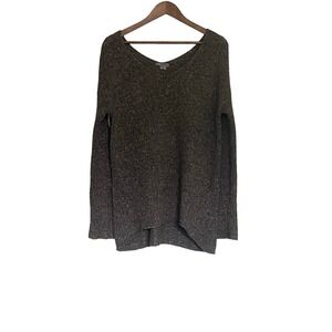 Vince Women Charcoal Grey Marled V-Neck Chunky Knit Sweater High-Low Size S